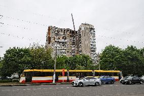 Emergency works at Odesa apartment block damaged by Russian drone attack on May 1